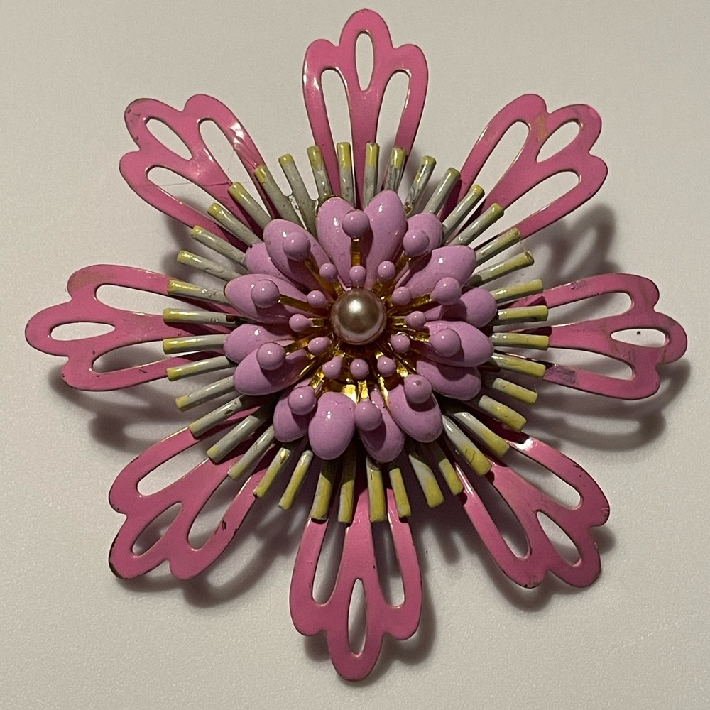 Vintage Inspired Enamel Flower Brooch